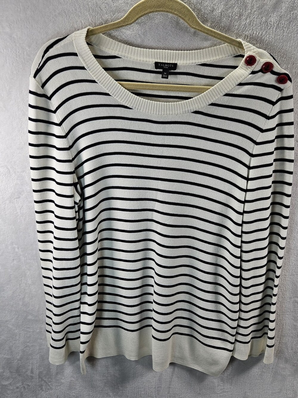Talbots Sweater Womens Size 1X Striped Shoulder Buttons Coastal Nautical Preppy